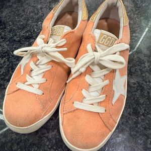 Golden Goose Coral Peach Suede Superstar Sneakers with White ⭐️